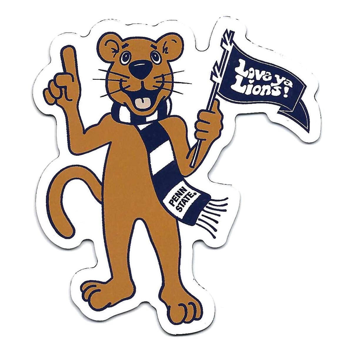 magnet cartoon Penn State Nittany Lion Mascot holding Love Ya Lions flag